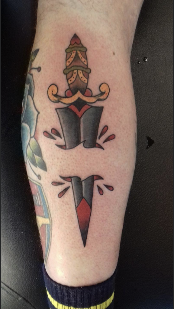 traditional dagger tattoo created in Essex